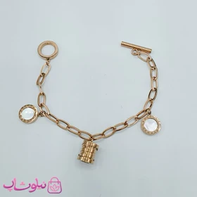 دستبند دخترانه آویز دار مدل بولگاری رزگلد کد 1886