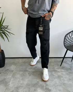 شلوار جین مام استایل دودی مشکی زاپ‌دار DIRTY FADE