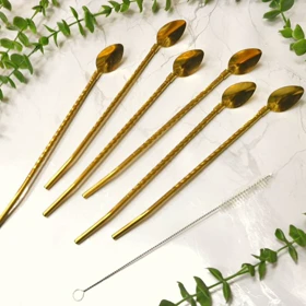 نی قاشقی استیل شربت خوری طلایی و سیلور /p401