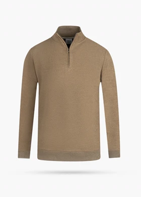 پلیور مردانه آستین بلند نیم زیپ شتری