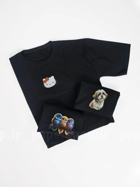 تیشرت کراپ یقه گرد مشکی طرح دار