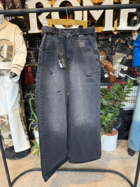 شلوار فول بگ ذغالی کمردار