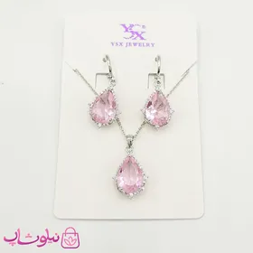 نیم ست دخترانه YSX نقره ای با کریستال صورتی