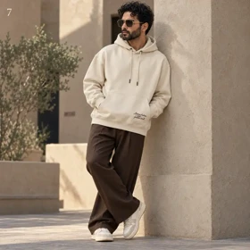 هودی مردانه اورسایز باکسی طرح گلدوزی اسب Modern Fashion کرم پرسیسکا