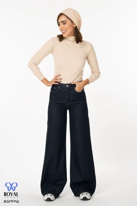 شلوار جین زنانه بگی سرمه ای خام شور جک پات ریزشی رویال جین royal jeans