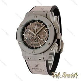 ساعت هابلوت زنانه سه موتوره صفحه اسکلتون طوسی Hublot-5195-G