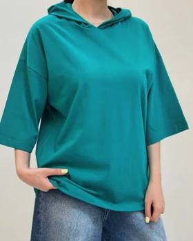 تیشرت باکسی کلاهدار ساده