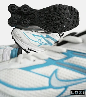 کفش کتانی مردانه سفید آبی نایک NIKE x SUPREME shox ride 2