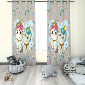 پرده کودک طرح اسب تک شاخ مدل W4906