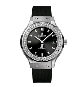 ساعت هابلوت دورنگین زنانه نقره ای بند مشکی Hublot Diamonds silver