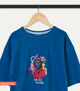 ست تیشرت آبی طرح اسکوییت گیم وشلوارک