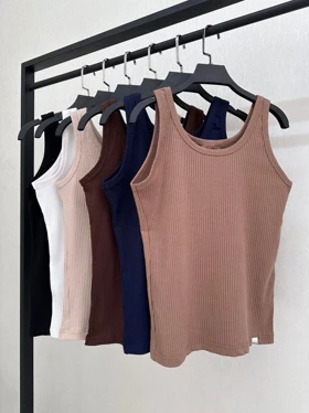 تاپ رکابی زنانه پنبه کبریتی یقه گرد قد 60