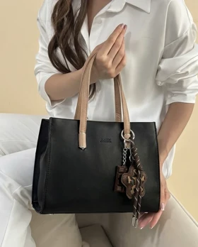 کیف دستی دوشی زنانه دخترانه مدل KF-6622 (مشکی‌کرم)