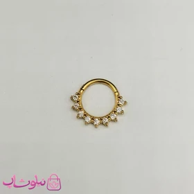 پیرسینگ دیث گوش یا سپتوم بینی طلایی رنگ مدل نگین سفید دایره کد 399