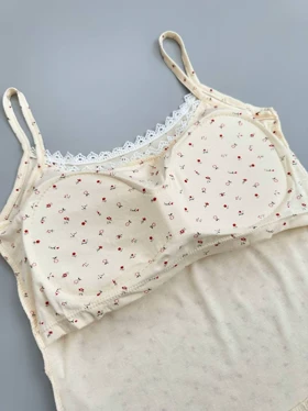 نیم‌تنه کاپ‌دار گل ریز دخترونه کد 3977