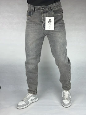 شلوار جین مردانه مام فیت طوسی ساده 151