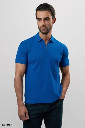 تیشرت یقه نیم زیپ سوزنی ساده