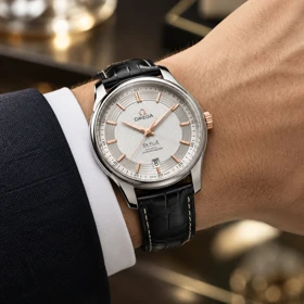 ساعت مچی Omega مسترکوالیتی بند چرم مشکی مردانه