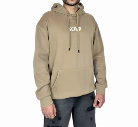 هودی خاکی اورسایز گرافیکی SCKER - طرح چاپ پشت - مناسب استایل یونیسکس