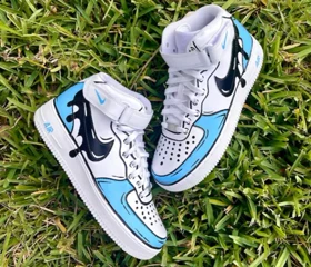 کفش ایرفورس ساق بلند کاستوم Sky Blue Cartoon