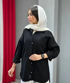 شومیز کتان جیب‌دار پایین هلال قد 75 رنگبندی فری سایز