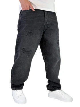 شلوار جین مردانه نیم بگ واید لگ رنگ ذغالی کد 00356