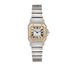 ساعت کارتیر سانتوس فلزی زنانه دورنگ طلایی صفحه سفید Cartier Santos metal