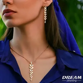 ست گوشواره و گردنبند برند دریم با طراحی برگ کد 364