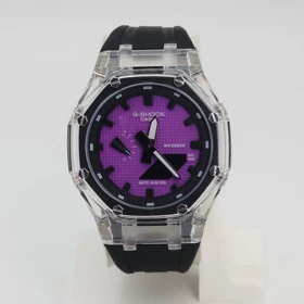ساعت مچی اسپرت جیشاک کاسیو G-Shock Casio GMA 2100 های کپی مسترکوالیتی (بند مشکی قاب بی‌رنگ صفحه بنفش)