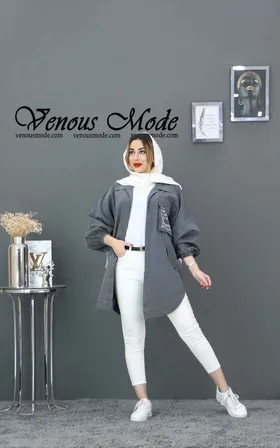 مانتو جین رنگی جیب چاپی