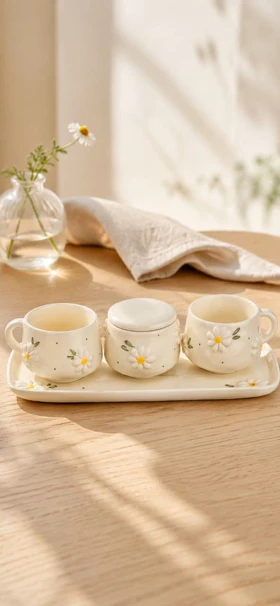 چای خوری دو نفره برجسته گل بابونه