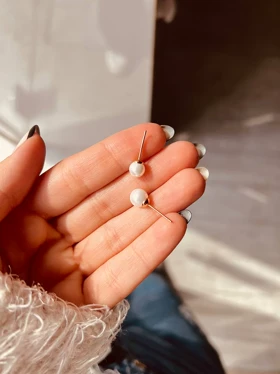 گوشواره تک مروارید در دو سایز ژوپینگ