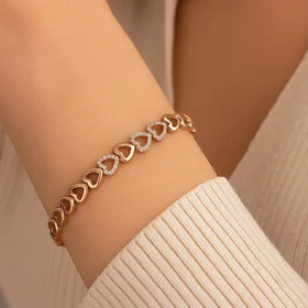 دستبند قلبی ژوپینگ زنانه طلایی با نگین کریستالی ضد حساسیت