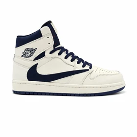 کفش و کتانی مردانه ساق‌دار مدل NIKE JORDAN 1 رنگ کرم سرمه ای کد 2327