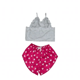 ست نیمتنه گیپور و شلوارک طرح قلب 128