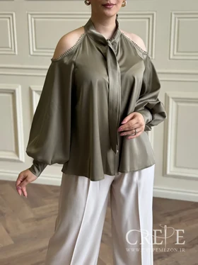 شومیز ساتن سرشانه باز کرواتی