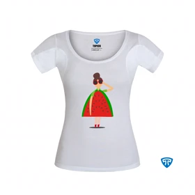 تیشرت ضدتعریق زنانه سفید طرح دختر پیراهن هندونه ای