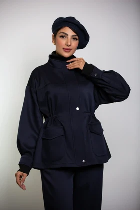 بارانی کجراه زیپ‌دار (سرمه ای)