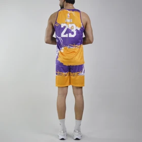 ست رکابی و شلوارک ورزشی مردانه لیکرز مدل PY-2B1931 زرد