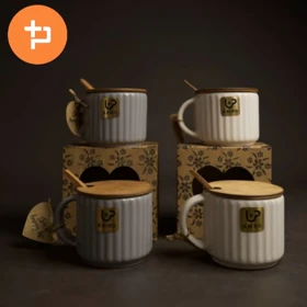 ماگ سرامیکی درب چوبی در دو رنگ