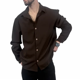 پیراهن آستین بلند مردانه قهوه ای مازراتی مدل ساده
