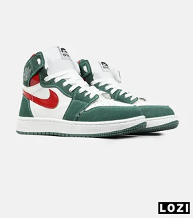 کفش کتانی مردانه و زنانه ساق‌دار سفید سبز قرمز NIKE jordan 1 مدل 8355