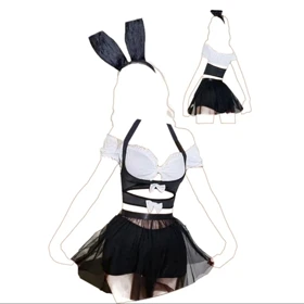 کاستوم خرگوشی پنج تکه رنگ سفید مشکی