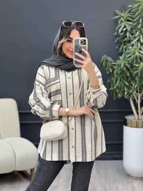 مانتو راه راه تک جیب ندا