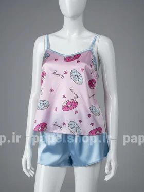 ست لباس خواب تاپ و شورتک ساتن طرح دونات