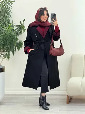 بارانی بلند یقه ترکیبی