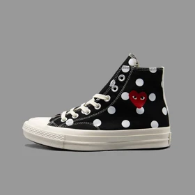 کانورس پلی خال‌خالی مشکی ساق‌دار Converse Cdg Play Black Polka Dot Hightop