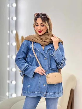 مانتو جین دو جیب پاکتی زاپ‌دار