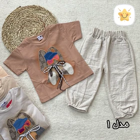 تیشرت شلوارک لینن دخترانه خرگوش GC مناسب 2 تا 10 سال