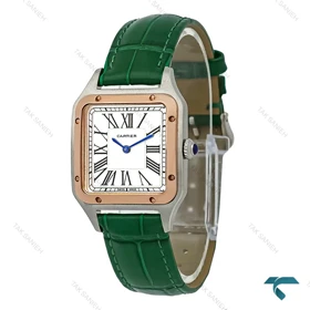 ساعت کارتیه سانتوس دومونت زنانه دورنگ رزگلد بند سبز Cartier-7919-G